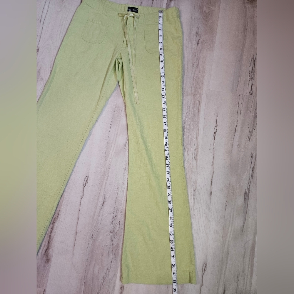 Wet Seal Vintage Y2K Linen Blend Wide Leg Drawstring Pants Light Green Juniors-3 - Picture 3 of 9